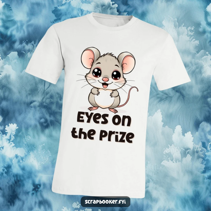 Funny mouse t-shirt, cheerfully adding googly eyes to a whimsical drawing, celebrating quirky artistic endeavors.