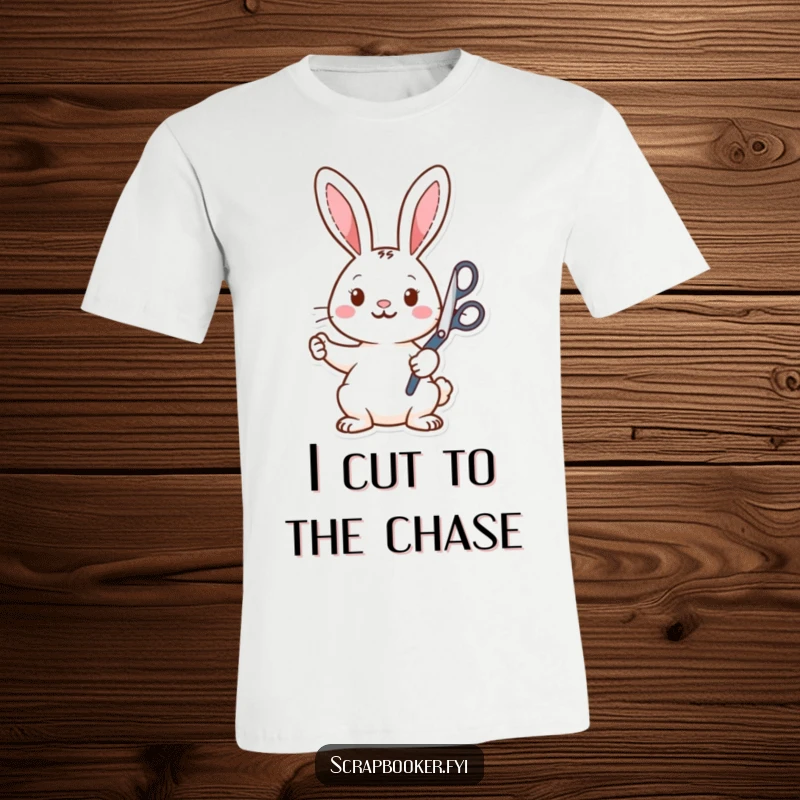 Funny T-Shirt: A cheerful rabbit enthusiastically wielding giant scissors to cut out colorful shapes, perfect for craft lovers.