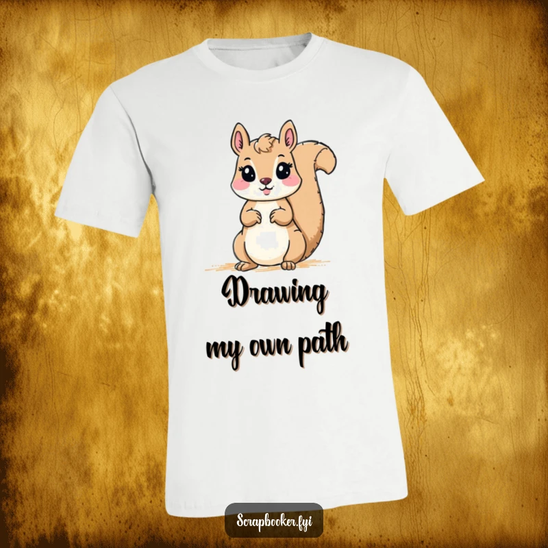 Funny T-Shirt: A determined squirrel meticulously drawing a decorative border with a large, vibrant crayon, perfect for art lovers.