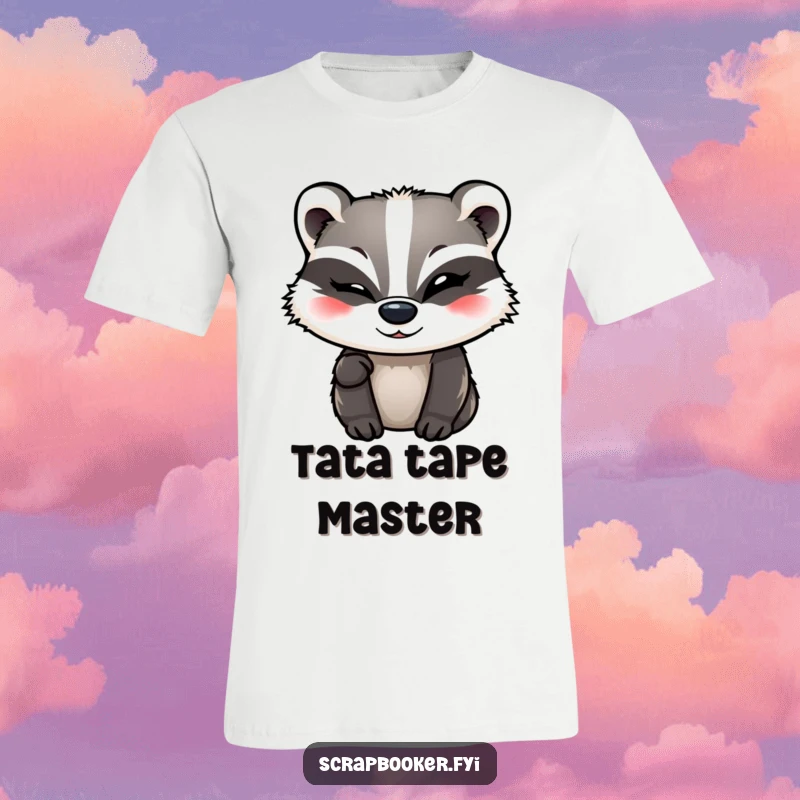 Funny Badger T-Shirt featuring a winking badger adding a final flourish of decorative tape, great for tape lovers.