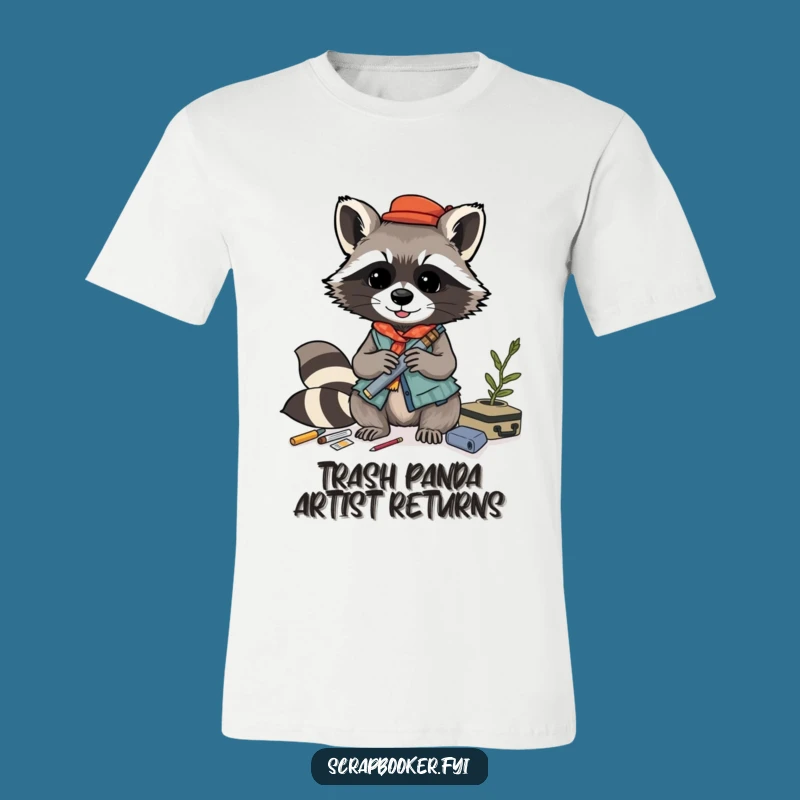 Funny Raccoon Collage T-Shirt: Playful Crafting Tee for Art Lovers