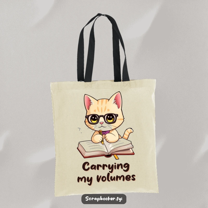 Funny tote bag depicting a sophisticated cat using a fancy, decorative bookmark in a book. Perfect for carrying essentials and literary finds.
