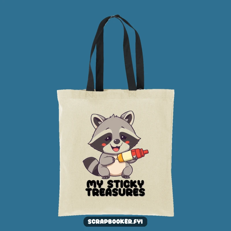 Funny Raccoon Glue Stick Tote Bag - Mischievous Grin Bag, Ideal Crafter Gift
