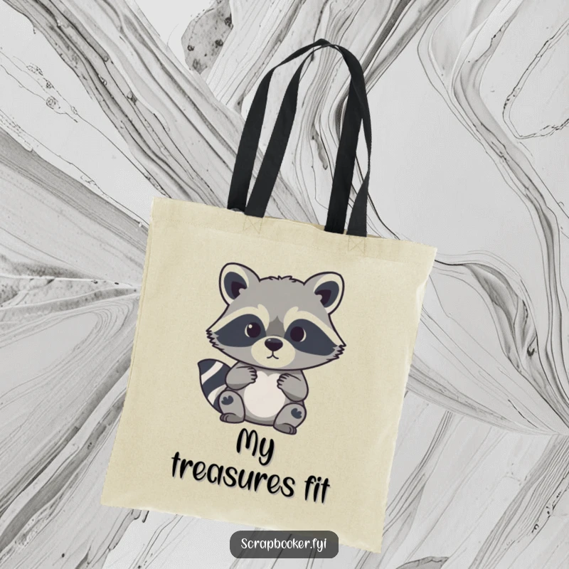 Funny tote bag with a curious raccoon carefully cutting a paper silhouette, great for artists and shoppers.